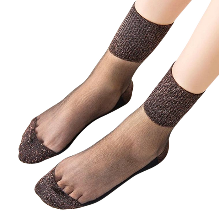 Chaussettes Paillettes Transparent Femme marron