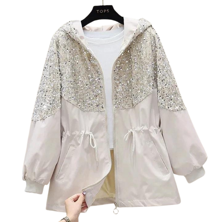 Veste Paillette Femme à Capuche beige