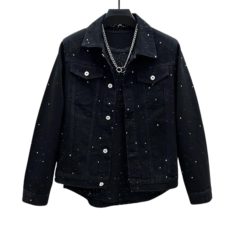 Veste Noir Jean Strass Homme Strass Paillettes Strass Paillettes