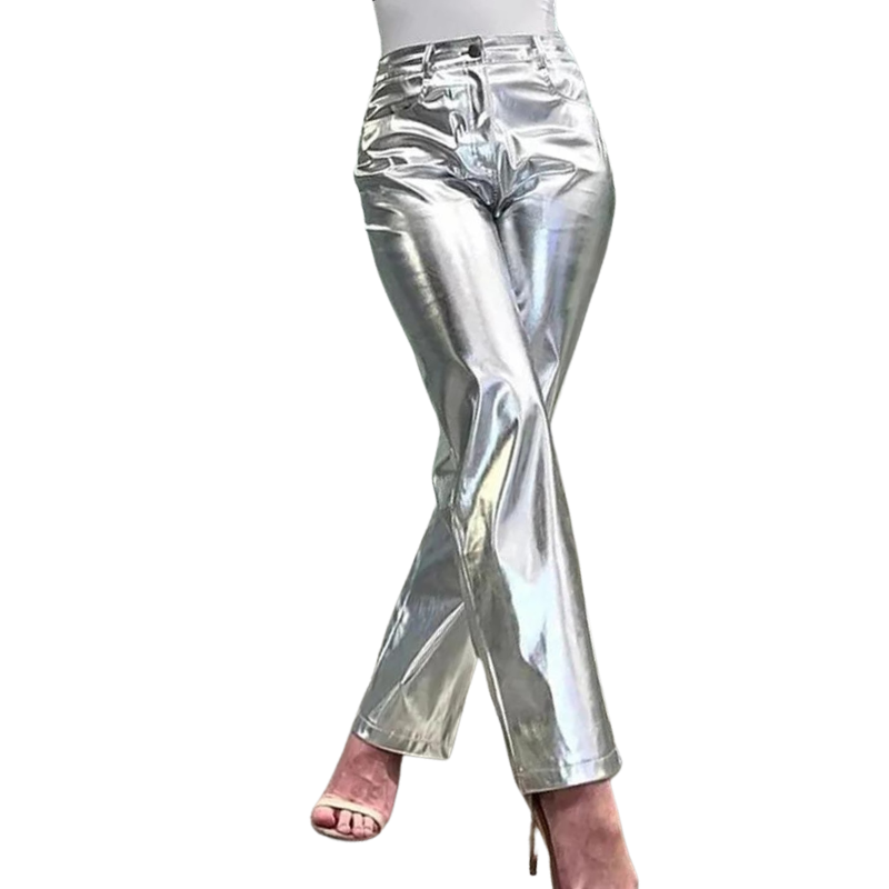 pantalon cuir argent