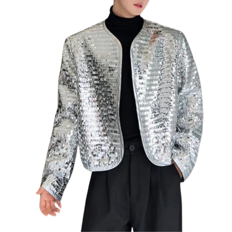 Veste Paillette Homme Argent