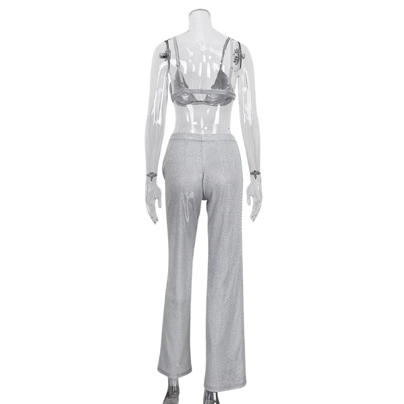 Pantalon et soutien gorge Paillette argent