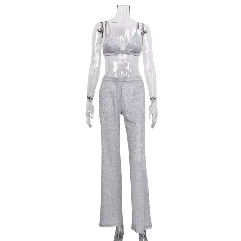 pantalon et soutien gorge Paillette argent