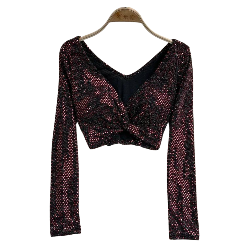 Oyolan Enfant Fille Ensemble Gymnastique Paillette Brillant Tenue Danse Classique Jazz Hip Hop Patinage Gym Métallique Costume Spectacle Dancewear 5-14 Ans Type A Violet 7-8 Ans