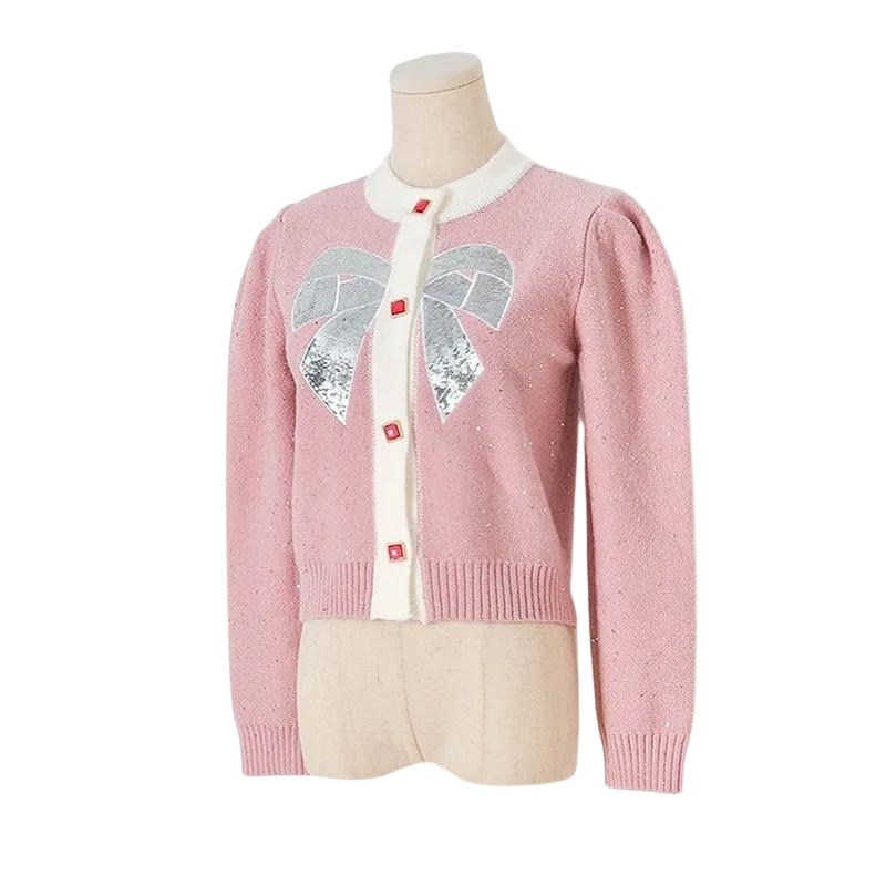 Cardigan Paillette Noeud Papillon rose