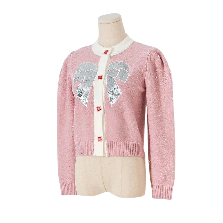 Cardigan Paillette Noeud Papillon rose