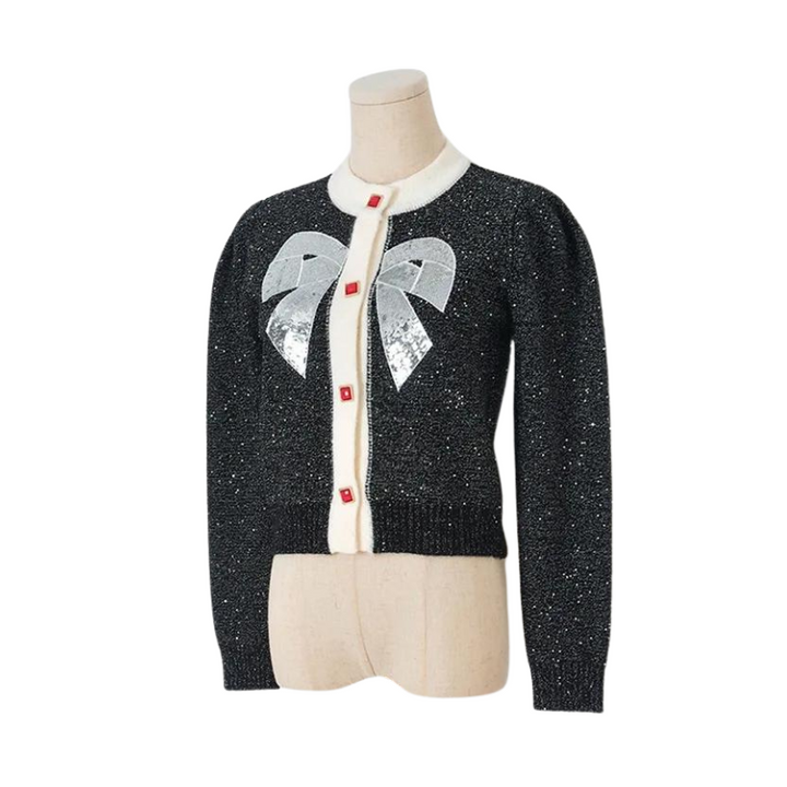 Cardigan Paillette Noeud Papillon gris