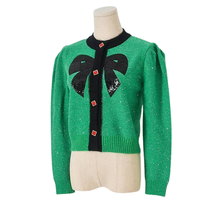 Cardigan Paillette Noeud Papillon vert