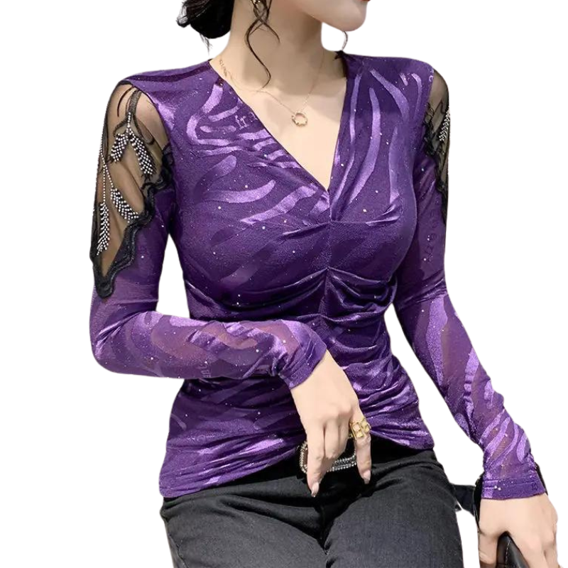 T Shirt Paillette Col V violet