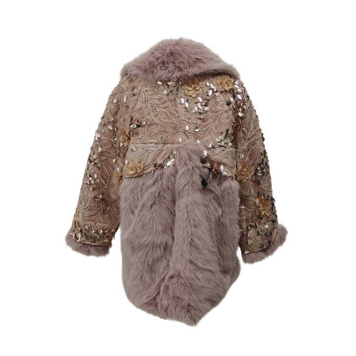 Veste Grosses Paillettes Fausse Fourrure