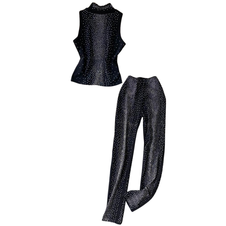 Ensemble Strass Pantalon Débardeur Noir