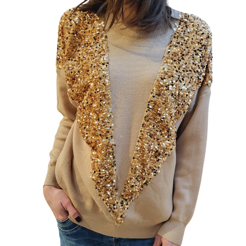 Pull Paillette Col Rond Femme