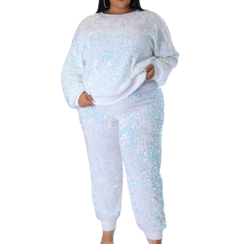 Ensemble Jogging Paillette Grande Taille blanc