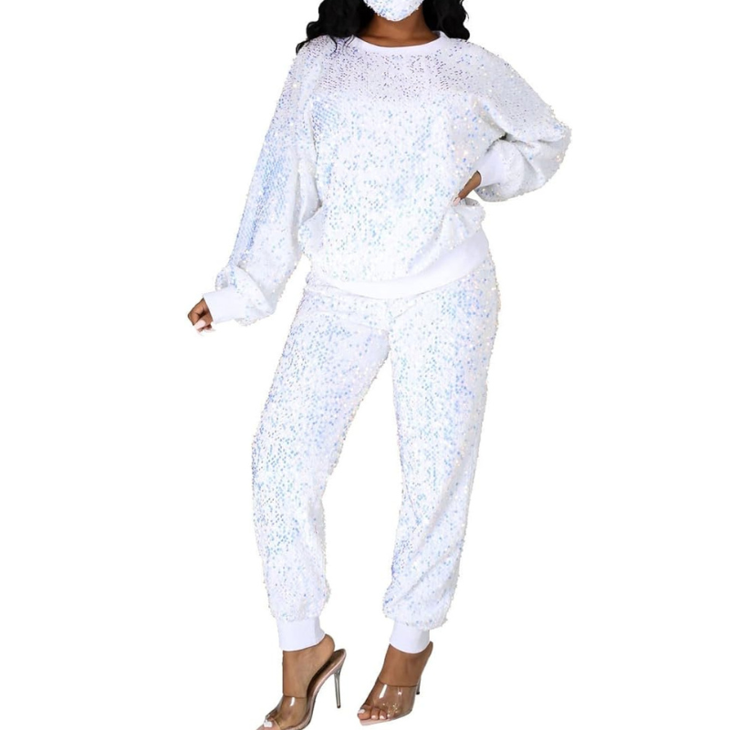 Ensemble Jogging Paillette Grande Taille blanc