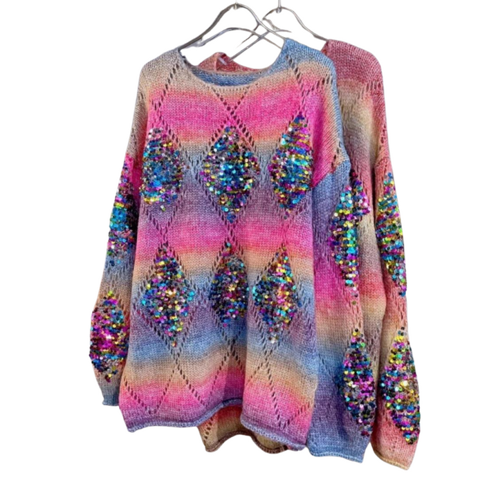 Pull Paillette Tricot Arc En Ciel