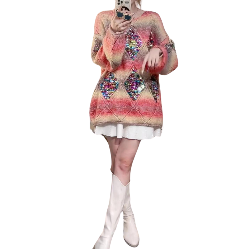 Pull à Paillettes Arc-en-ciel Pour Fille - Marque NEXT - Taille 3 Ans - Occasion Très Bon État