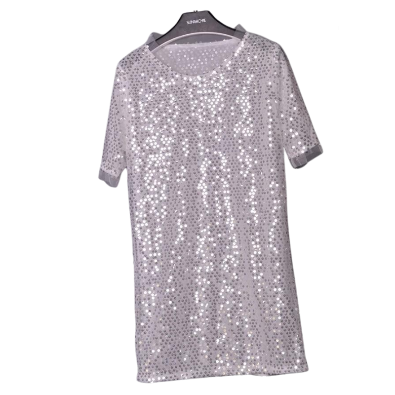 T Shirt Long Paillette gris