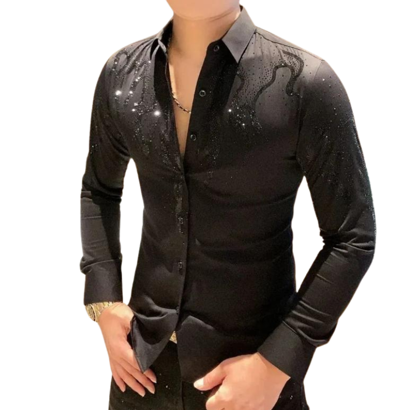 Chemise Homme Paillette Strass Flamme