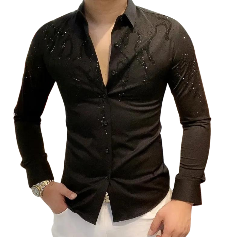 Chemise Homme Paillette Strass Flamme
