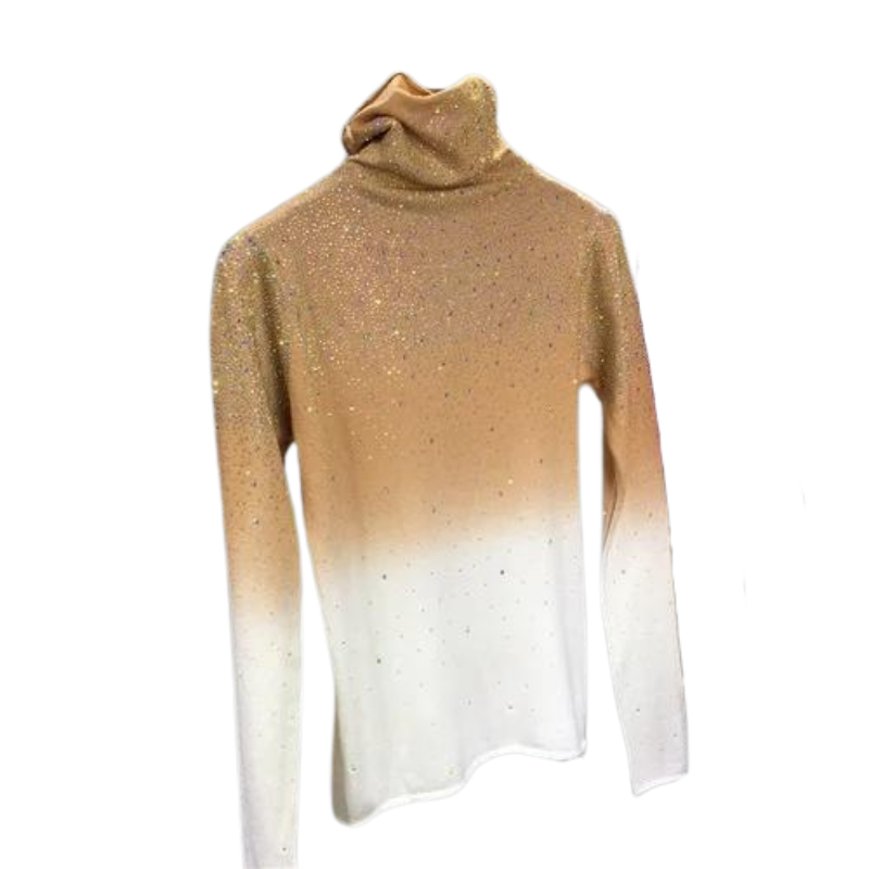 Pull Paillette Strass Col Roulé Dégradé marron blanc