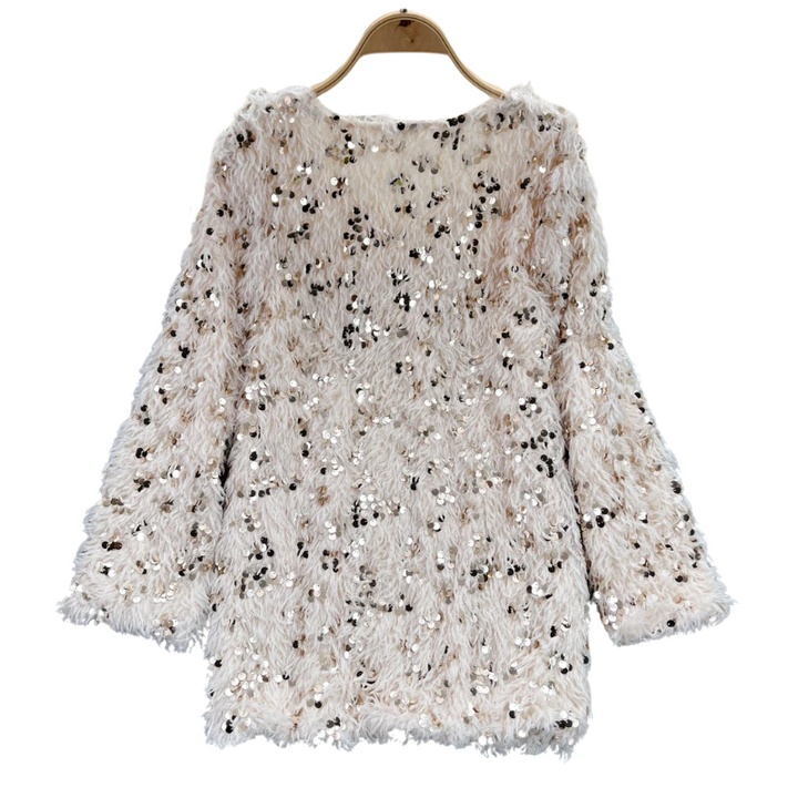 Pull Long Paillette Col V beige