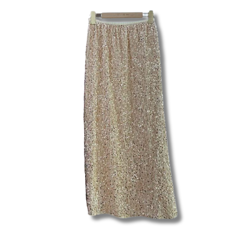 Jupe Mi Longue Paillettes Femme beige