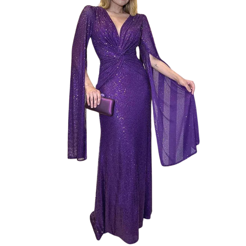 Robe Paillette Manche Cape violet