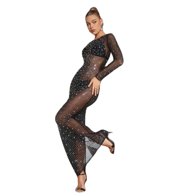 Robe Strass Transparente noir