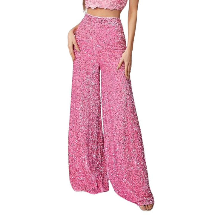 Pantalon Paillette Large Femme rose