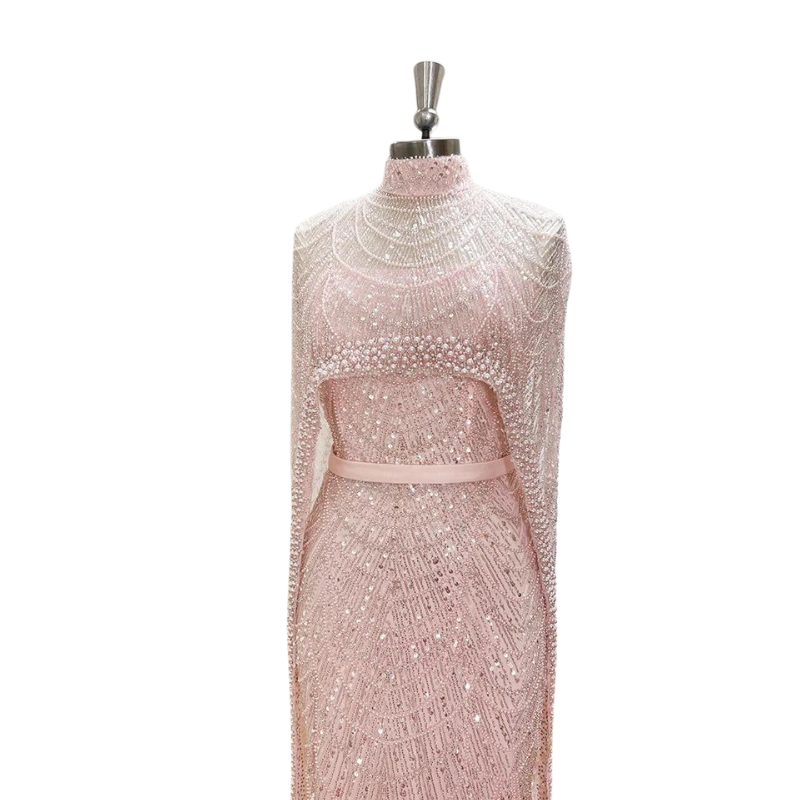 Robe Soirée Paillette Perles rose