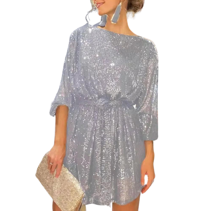 Robe de Soirée à Paillettes  Avec Ceinture argent