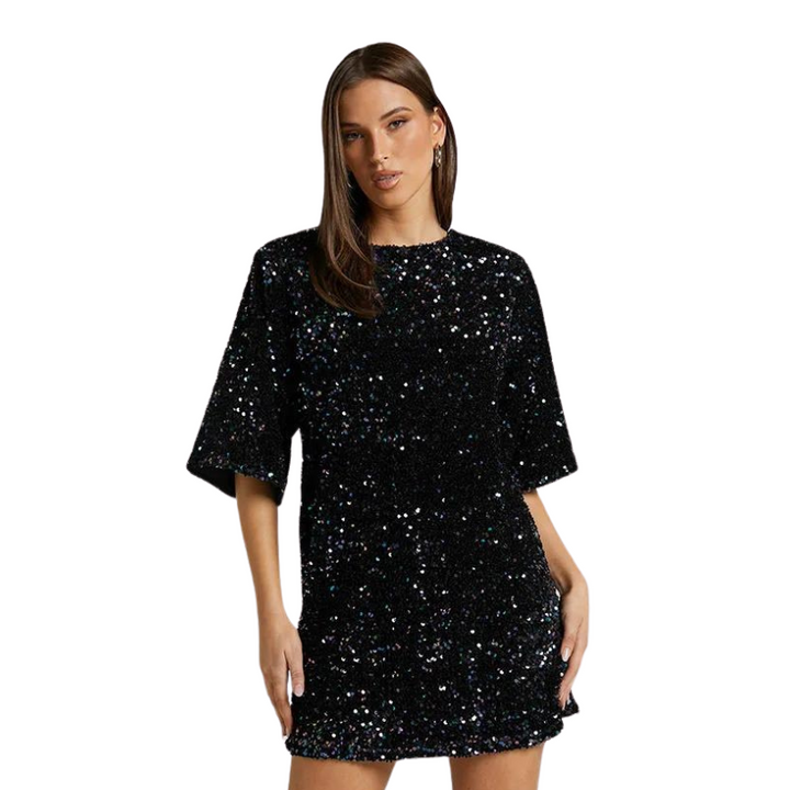 Robe T-Shirt Paillette Dos-Nu noir