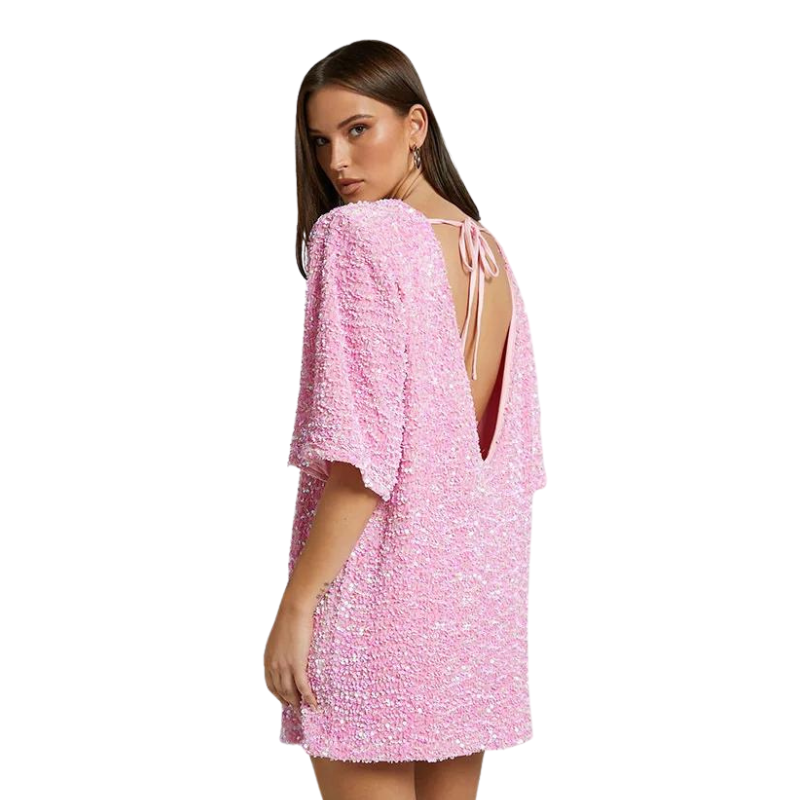 Robe T-Shirt Paillette Dos-Nu rose