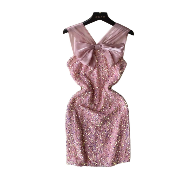 Robe Paillette Rose Noeud