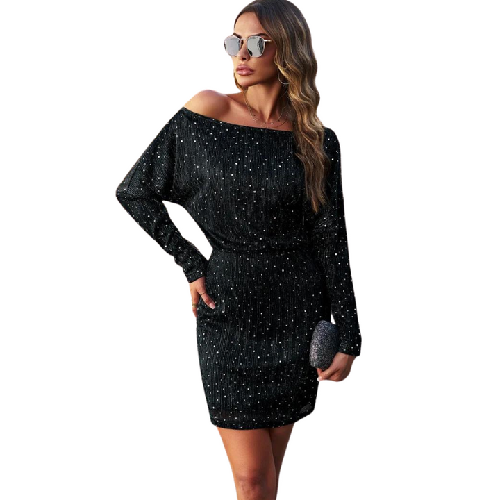 Robe Noir  Paillette Epaule Ouverte