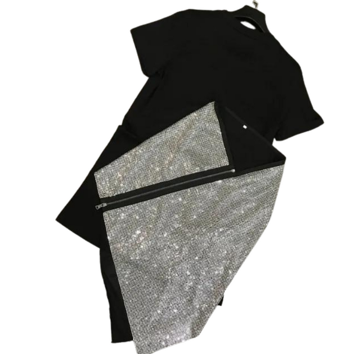 Ensemble T Shirt Noir  et Jupe Strass