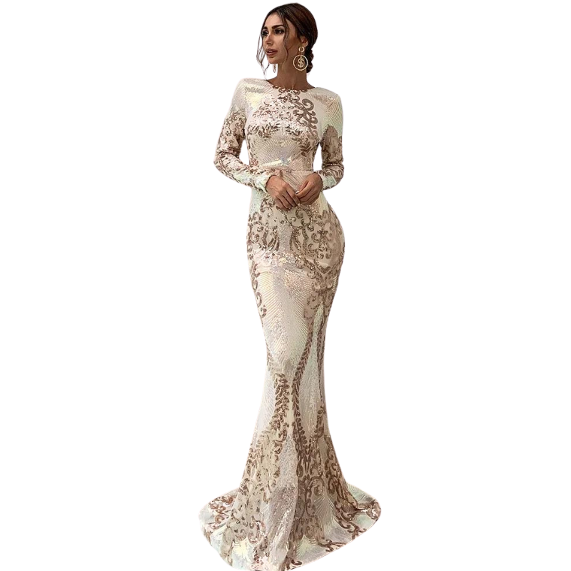 Robe Blanc  Longue Paillette Elégante