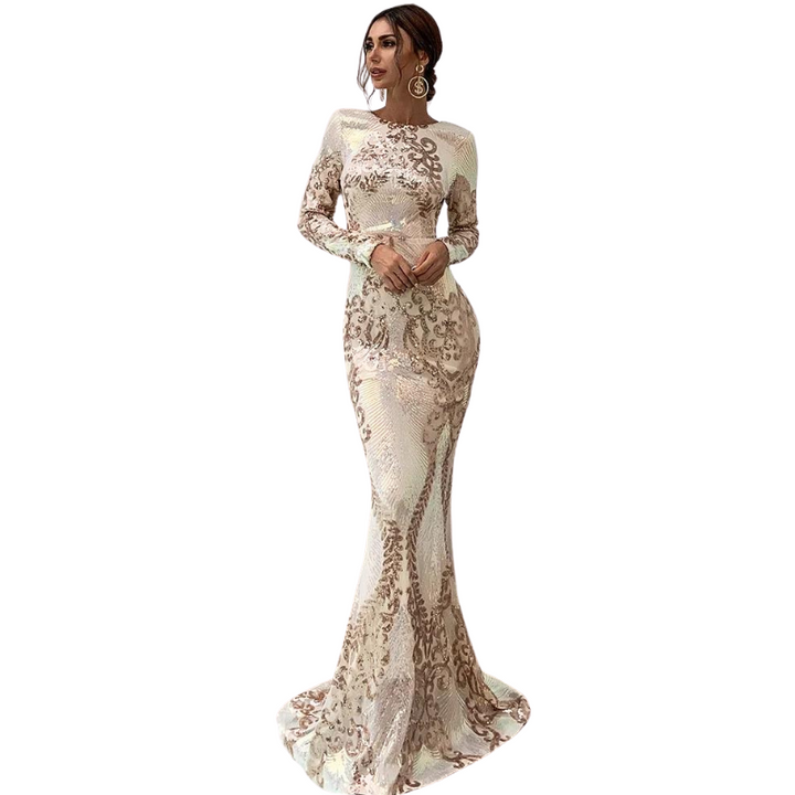 Robe Blanc  Longue Paillette Elégante