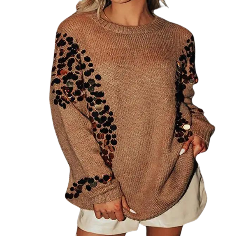 Pull Pailleté Femme Laine marron