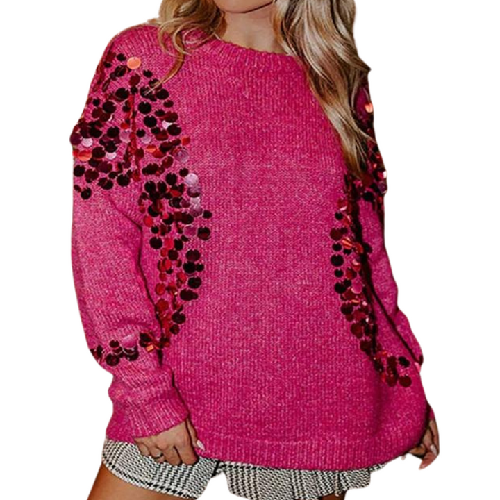 Pull Pailleté Femme Laine rose