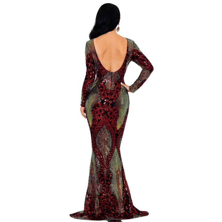 Robe Rouge Longue Paillette Elégante