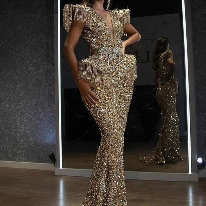 Robe Soiree Paillette Doree Strass Paillettes Strass Paillettes