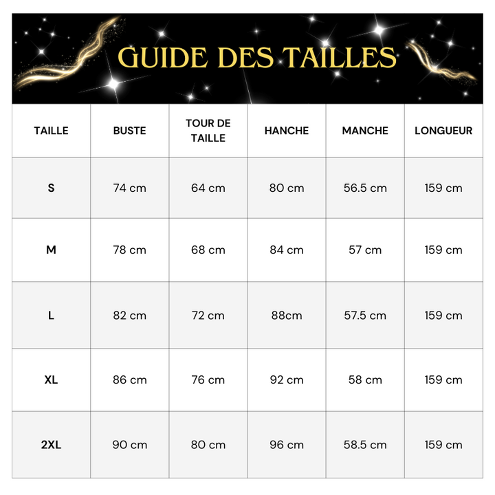Tableau Tailles Robe Soirée Strass et Paillette
