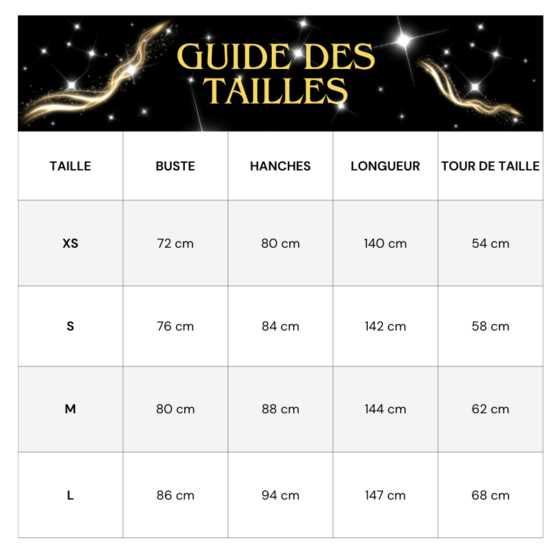 Tableau Tailles Robe Paillette Fendue Une Epaule Dénudée