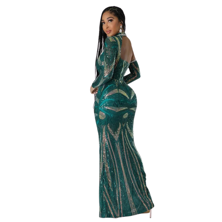 Robe Vert Soirée Strass et Paillette