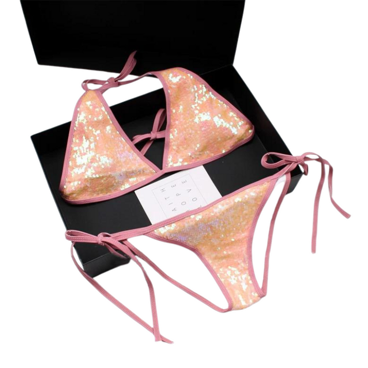 Maillot de Bain Pailleté Bikini Rose 