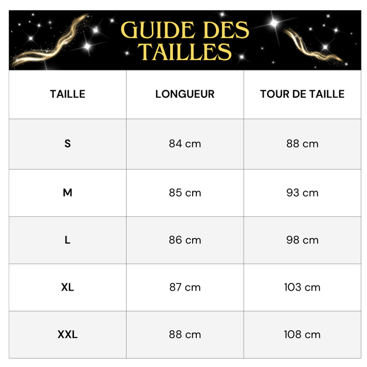 Tableau Tailles Robe de Soirée à Paillettes  Avec Ceinture