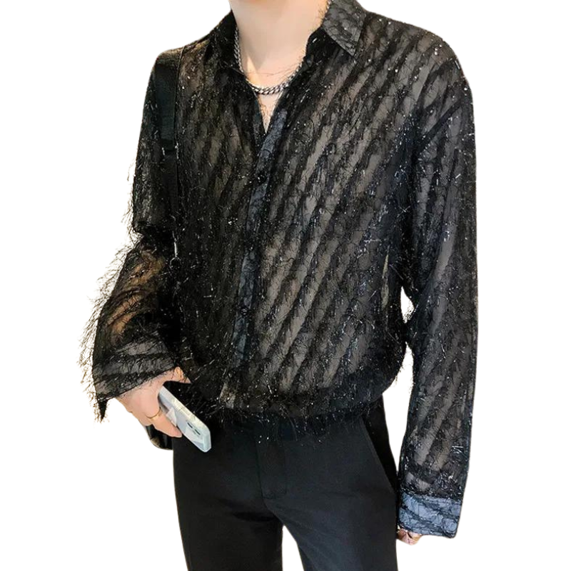 Chemise Noir Paillette Homme Franges