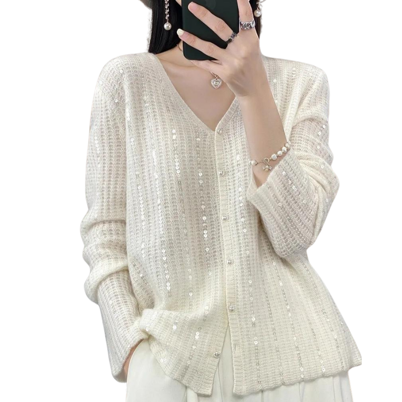 Cardigan Blanc Paillette Léger Femme