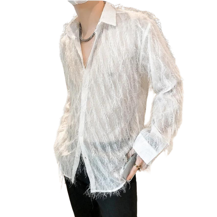 Chemise Blanc Paillette Homme Franges